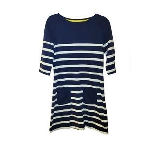 Boden, Navy Blue+White Striped Tunic Dress, Front Pockets, Women's sz 4, L-32.5